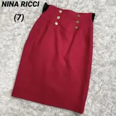 NINA RICCI ニナリッチ　金ボタン　ウールスカート　ピンク　ウエストゴムのサムネイル