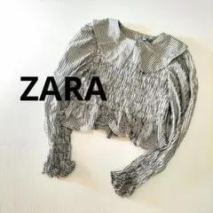 ZARA ザラ　シャーリング　ビッグカラー　チェック　ブラウス