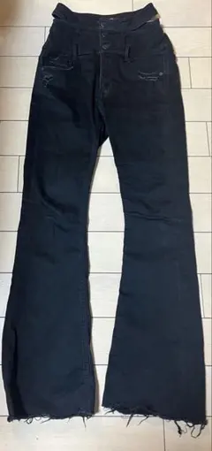 【美脚】エモダ サイドオープンハイウエストフレアパンツ　スキニー