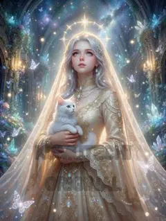 コムテチオリジナル　聖女と猫　デジタルアート　2Lサイズ
