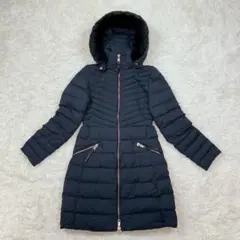 トミーヒルフィガー ロングダウンコート フード ファー ネイビー Sサイズ