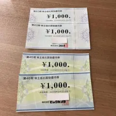 コジマ・ビックカメラ株主優待券 4000円分（1000円券×4枚）