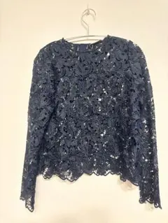 スピックアンドスパン spick and span花柄レーストップス ブラック
