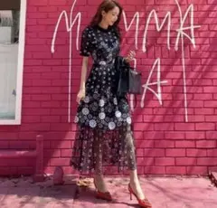 ワンピース ドレス 花柄 半袖 レディース ブラック 夏