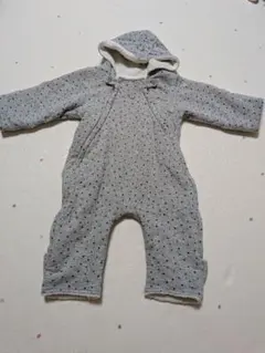 フード付きグレー水玉ロンパース80cm