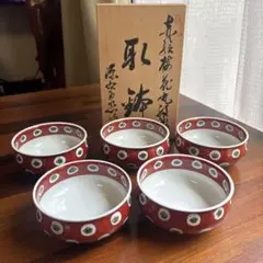 新品未使用　源右衛門窯　赤絵梅花丸紋濃　取鉢　セット　取り皿　未使用　和食器のサムネイル