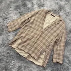 【Kastane】（F） ベージュチェック テーラードジャケット ダブルボタン