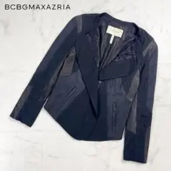 BCBGマックスアズリア パッチワーク開襟ジャケット 黒 XXS*CD234