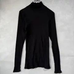良品☆GU ハイネックリブカットソー 長袖トップスS 黒 メロウ　メロー