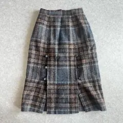 月末セール⭐️イタリア製 チェック プリーツスカート ミモレ丈 グレー S相当