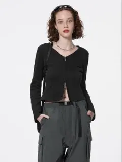 gu ジーユー リブダブルジップVネックカーディガン