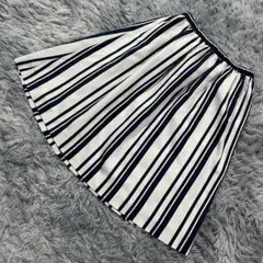 【9】J.PRESS ♡ フレアスカート 白 ネイビーストライプ ジェイプレス