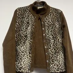 ブラウン ヒョウ柄 カーディガン とハイネックのアンサンブル