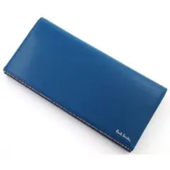 ☆箱なし特価☆新品未使用☆ポールスミス 人気ストライプ かぶせ 長財布 ブルー☆
