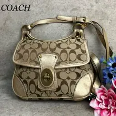 ✨良品✨️COACH ショルダーバッグ シグネチャー 総柄 ターンロック ベージュ