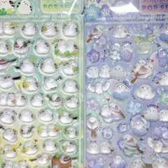 【2枚セット】　シマエナガ　ドロップ シール　ラメ　ボンボン うるちゅる　鳥