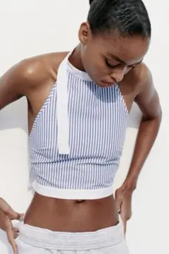 ZARA ストライプ ポプリン ホルターネック トップス