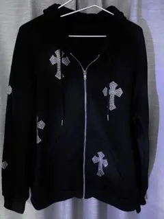 SHEIN 黒 クロス模様 パーカー 地雷 十字架モチーフ