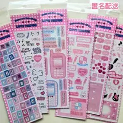 ★Y2Kデザインシール 6点セット★　ピンク　ホログラム　レトロ　海外ステッカー