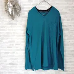 【GLOBAL WORK/グローバルワーク】メンズ　長袖カットソー　グリーン　V