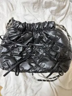 リボンブラックキルティングショルダーバッグ