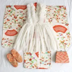 七五三 3歳 子供 女の子 正絹 着物 チュール 被布 セット