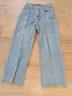 ワイドレッグデニム ライトブルー フリンジ