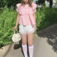 袖フリル ピンクパフスリーブブラウスのサムネイル