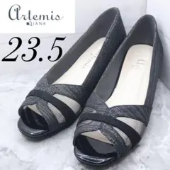 【美品】【42】 DIANAダイアナ メッシュパンプス黒　クロスウェッジ23.5