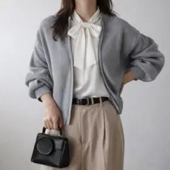 【新品・タグ付】ダブルジップダンボールリブニットカーディガン/ボンジュールサガン