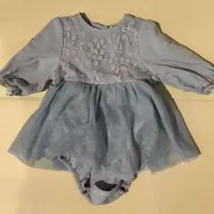 Cottoli ロンパース 花柄刺繍 チュール グレー　バースデイ