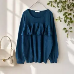 ◇ドレスキップ＊ワールド◇ 長袖ニット L 青緑 フリル クルーネック 綺麗めのサムネイル