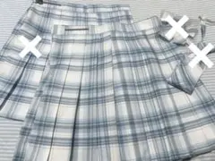 水色のチェック プリーツスカート 2点 リボン 1点 ネクタイ1点