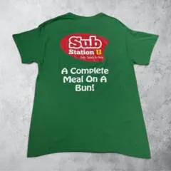 ギルダン サブステーション 企業ロゴ バックプリント Tシャツ 緑 M 古着