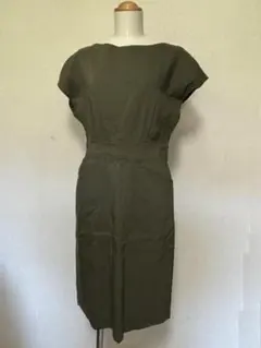 O048★セオリーリュクス麻リネン混ワンピース38 グリーン系 カーキ ギャザー