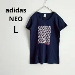 アディダス ネオ▶半袖Tシャツ 紺 ロゴプリント クルーネック L 綿100%のサムネイル