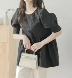 ［AMELY］ポップコーン生地凹凸着映えブラウス