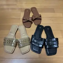 ZARA 37 23.5 フラットサンダル　リアルレザー　3点セット