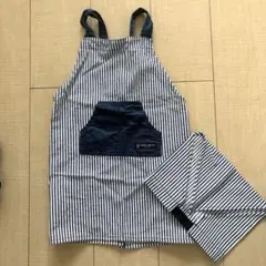 美品✳︎キッズエプロン かぶるだけ 三角巾 ストライプ 紺 白のサムネイル