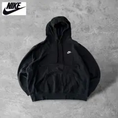 大人気 ナイキスウェットーディパーカーブラック刺繍ロゴ裏起毛プルオーバーXL