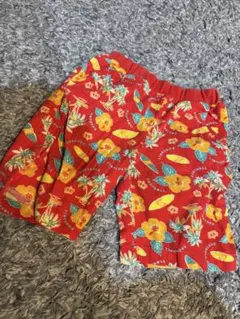 フラワープリント レッド ハーフパンツ100センチ