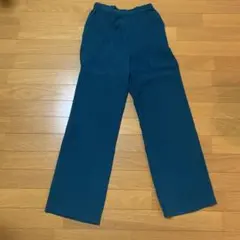 ダークグリーン ワイドパンツ ゴムウエスト