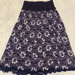 ネイビー 花柄レーススカート