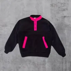 米国古着 90s フリース スナップT 黒 蛍光ピンク ヴィンテージ 레트로