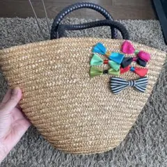 カゴバッグ カラフルリボン付きカゴバッグ