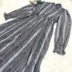 アクシーズファム ロングワンピース 長袖　ペイズリー柄　総柄　クラシック　レトロ