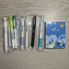 企業ロゴ　付箋・三色ボールペン・黒ボールペン・蛍光ペンセット