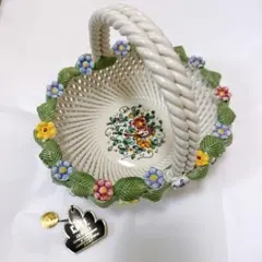 新品✨陶器製　編み籠　バスケット　小物入れ　オブジェ　アンティーク　イタリア