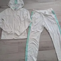 adidas ホワイト フード付き セットアップ　上下Lサイズ