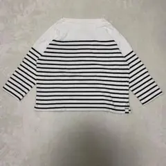 無印良品 Tシャツ ボーダー ブラック 襟広め 七分袖 Mサイズ